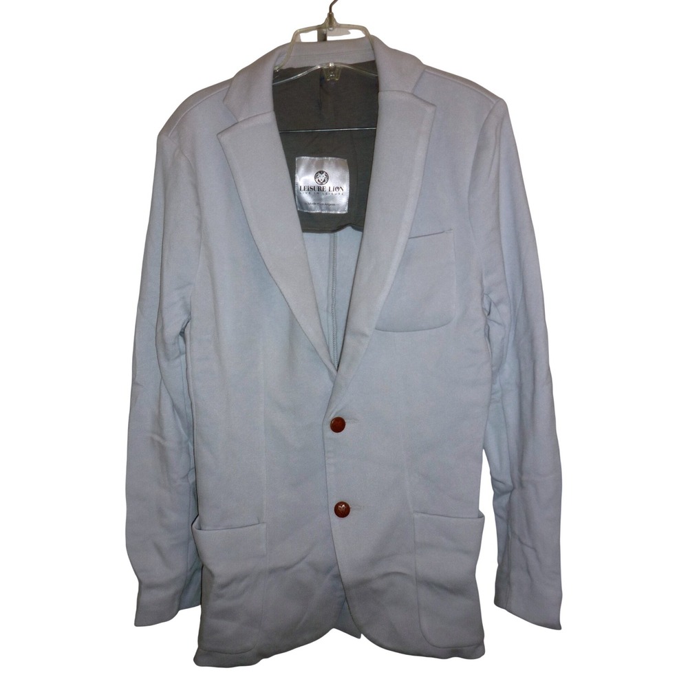 Leisure Lion Mens Knit Blazer Light Gray 2-Button Jacket Made in USA Size 40R